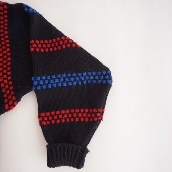 Vintage Bolt Black Acrylic Knit Southwestern Retro Eclectic Grandpa Sweater L - Picture 4 of 10